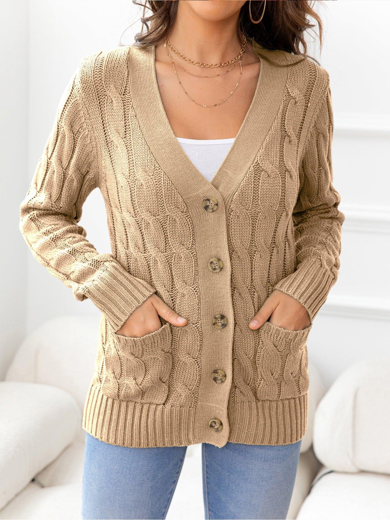 Button Down Cable-Knit Cardigan - Cardigan