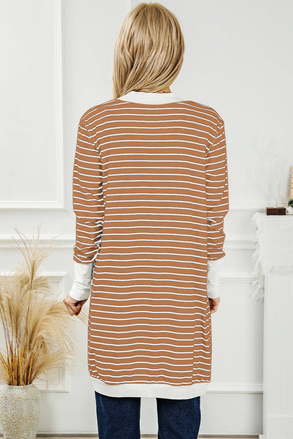 Striped Open Front Longline Cardigan - Cardigan