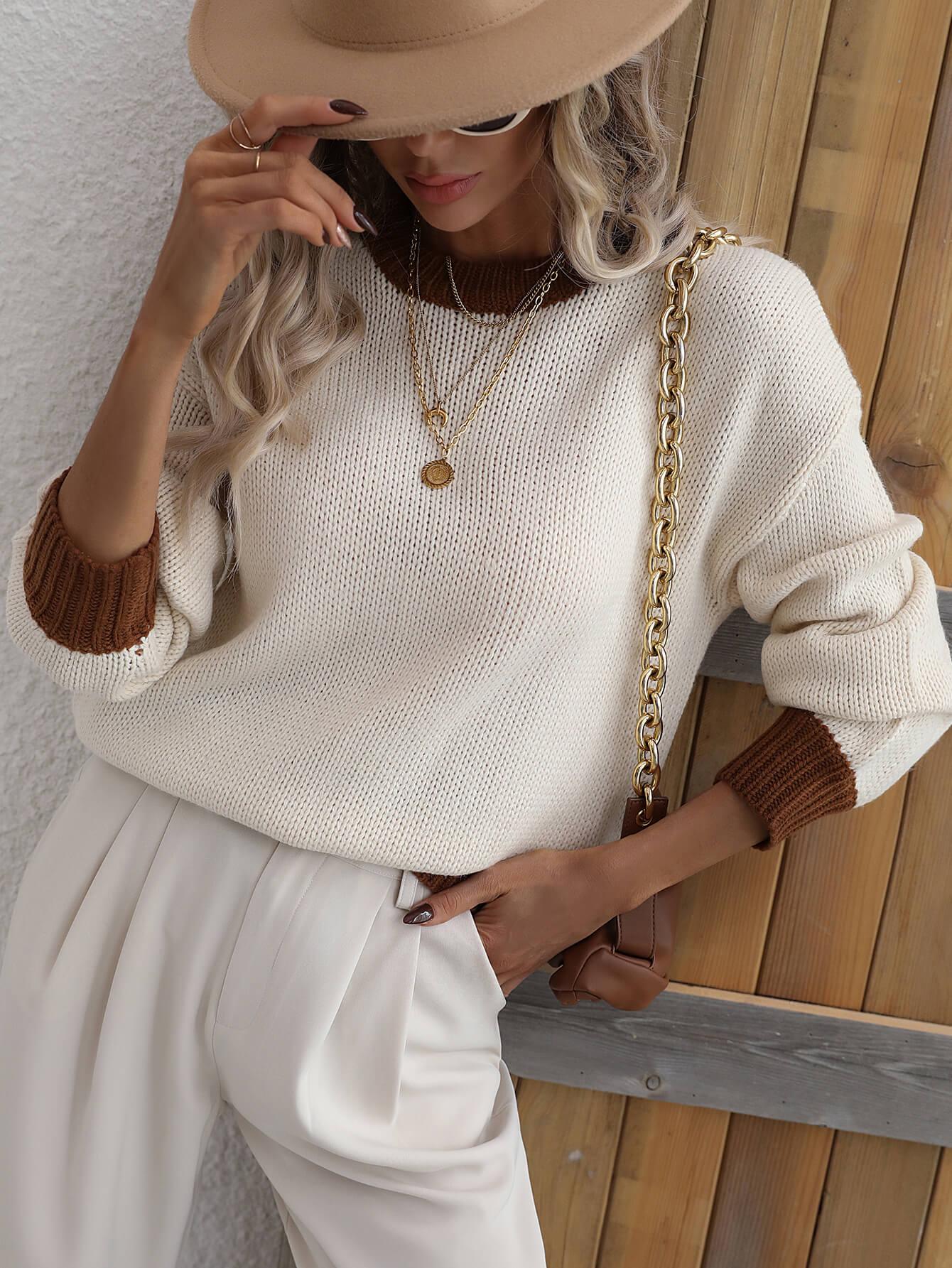 Ribbed Drop Shoulder Pullover Sweater - Sweater