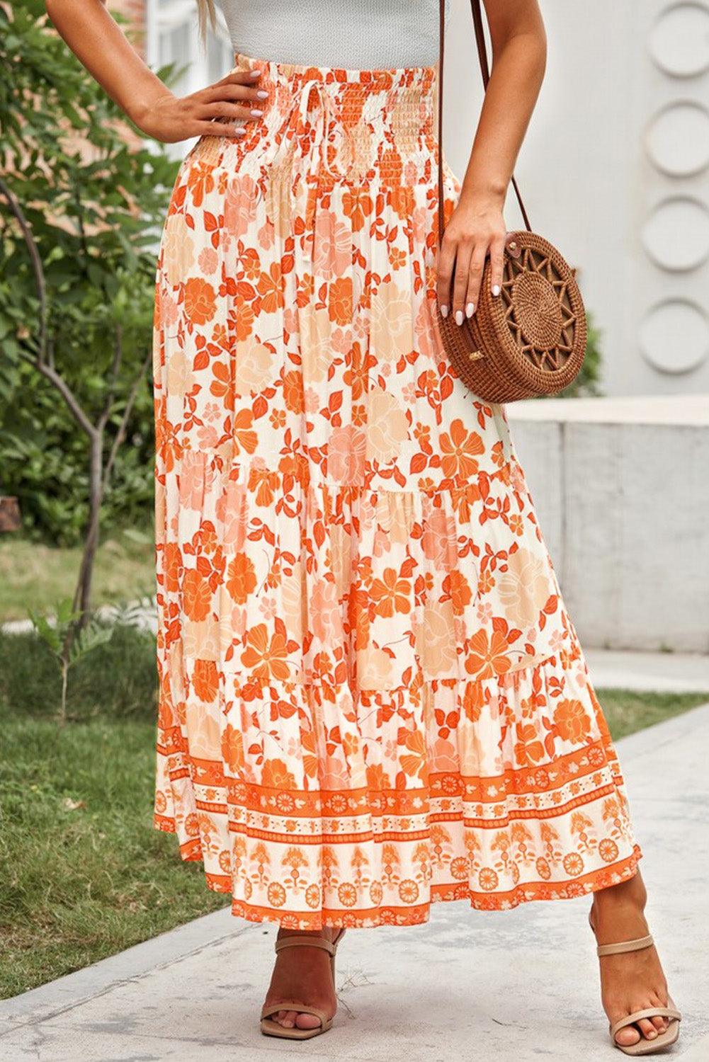 Floral Smocked Tiered Maxi Skirt - Skirt