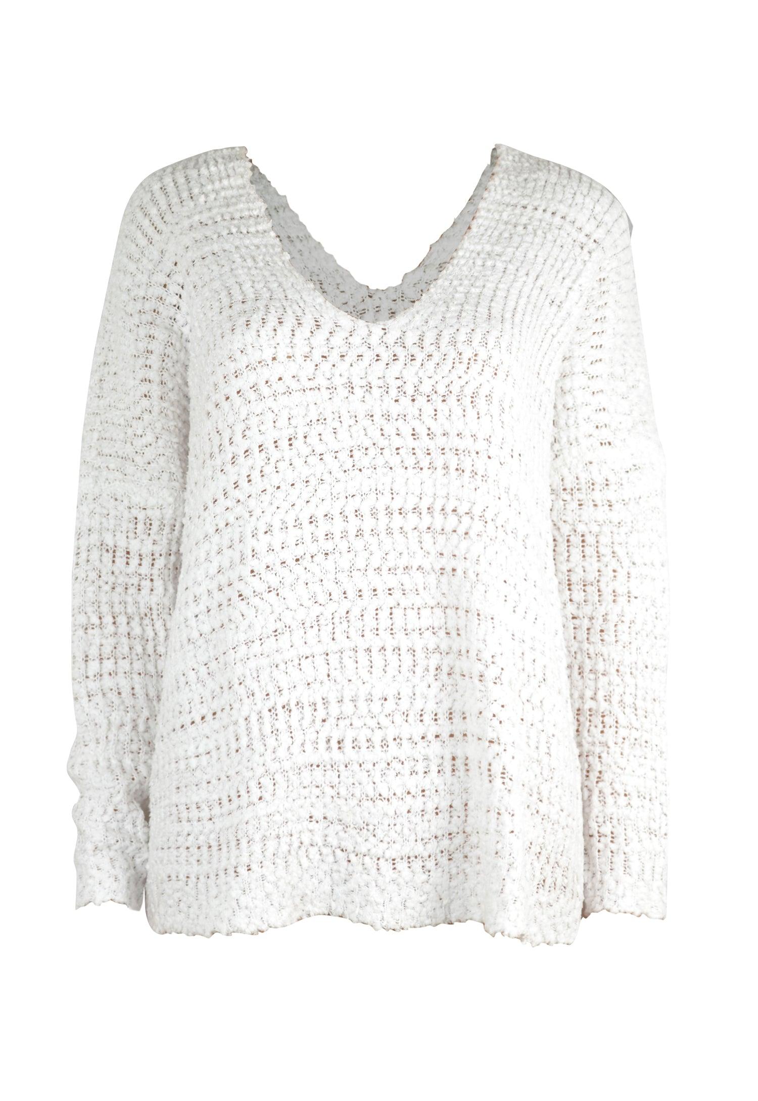 V-Neck Eyelet Sweater - Sweater