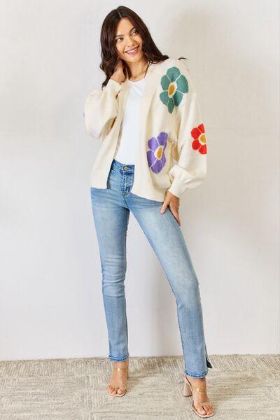 J.NNA Open Front Flower Pattern Cardigan - Cardigan