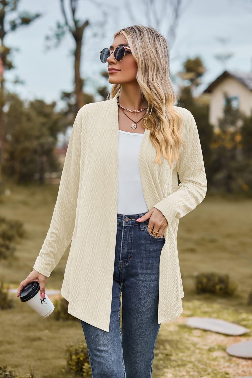 Open Front Long Sleeve Cardigan - Cardigan