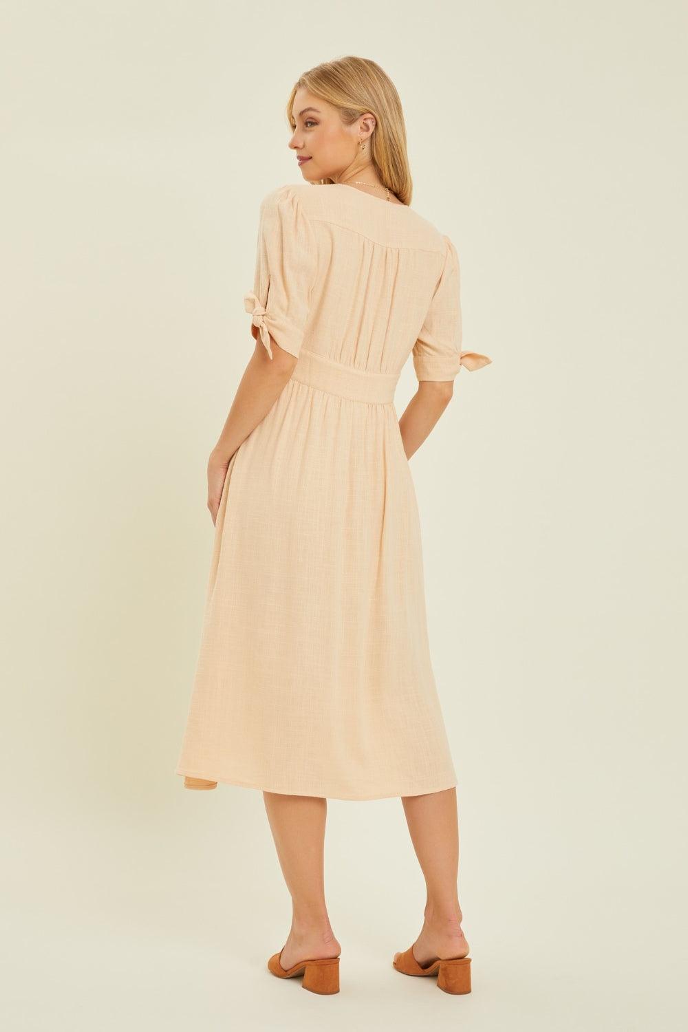 HEYSON Textured Linen V-Neck Button-Down Midi Dress - Dresses