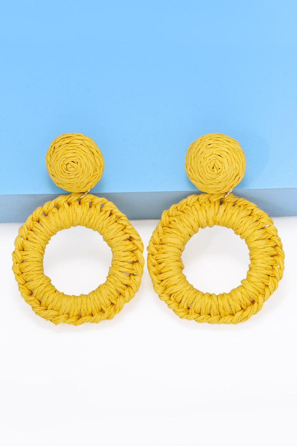 Round Shape Raffia Grass Dangle Earrings - Earring