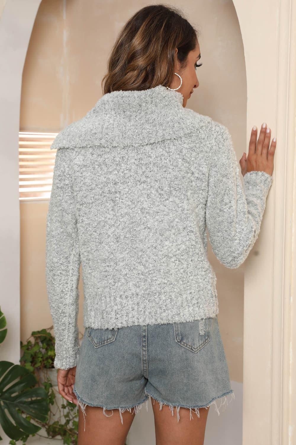 Asymmetrical Neck Long Sleeve Pullover Sweater - Sweater