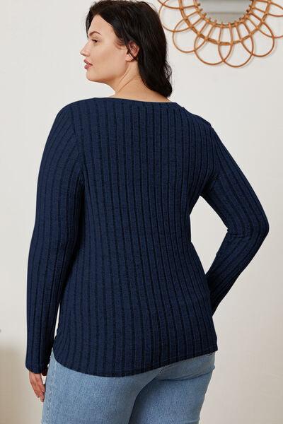 Basic Bae Ribbed V-Neck Long Sleeve Top - Top