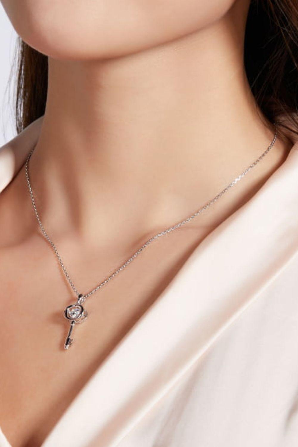 Adored Moissanite Key Pendant Necklace - Necklace