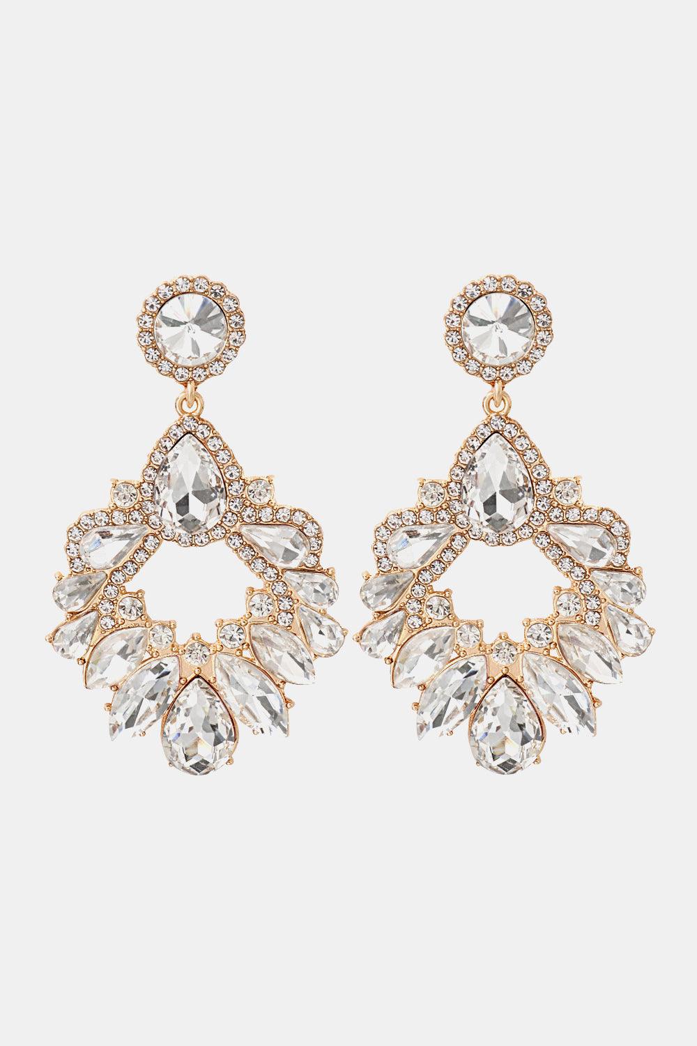 Zinc Alloy Frame Glass Stone Dangle Earrings - Earring