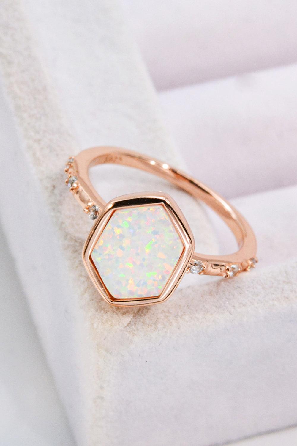 Opal Hexagon 925 Sterling Silver Ring - Ring