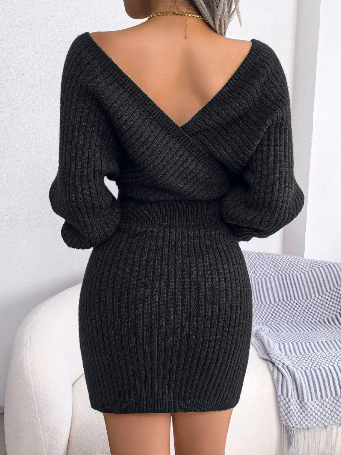 Rib-Knit Dolman Sleeve Sweater Dress - Dresses