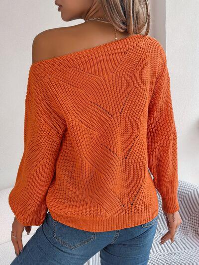 Openwork Boat Neck Sweater - Sweater