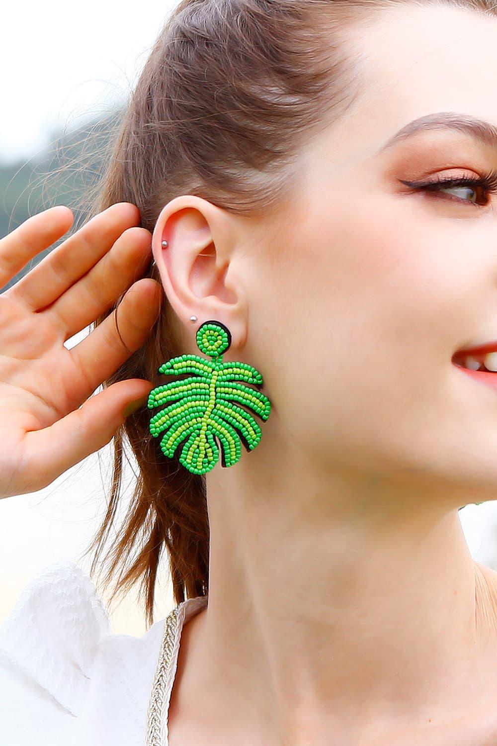 Beaded Banana Leaf Earrings - Earring