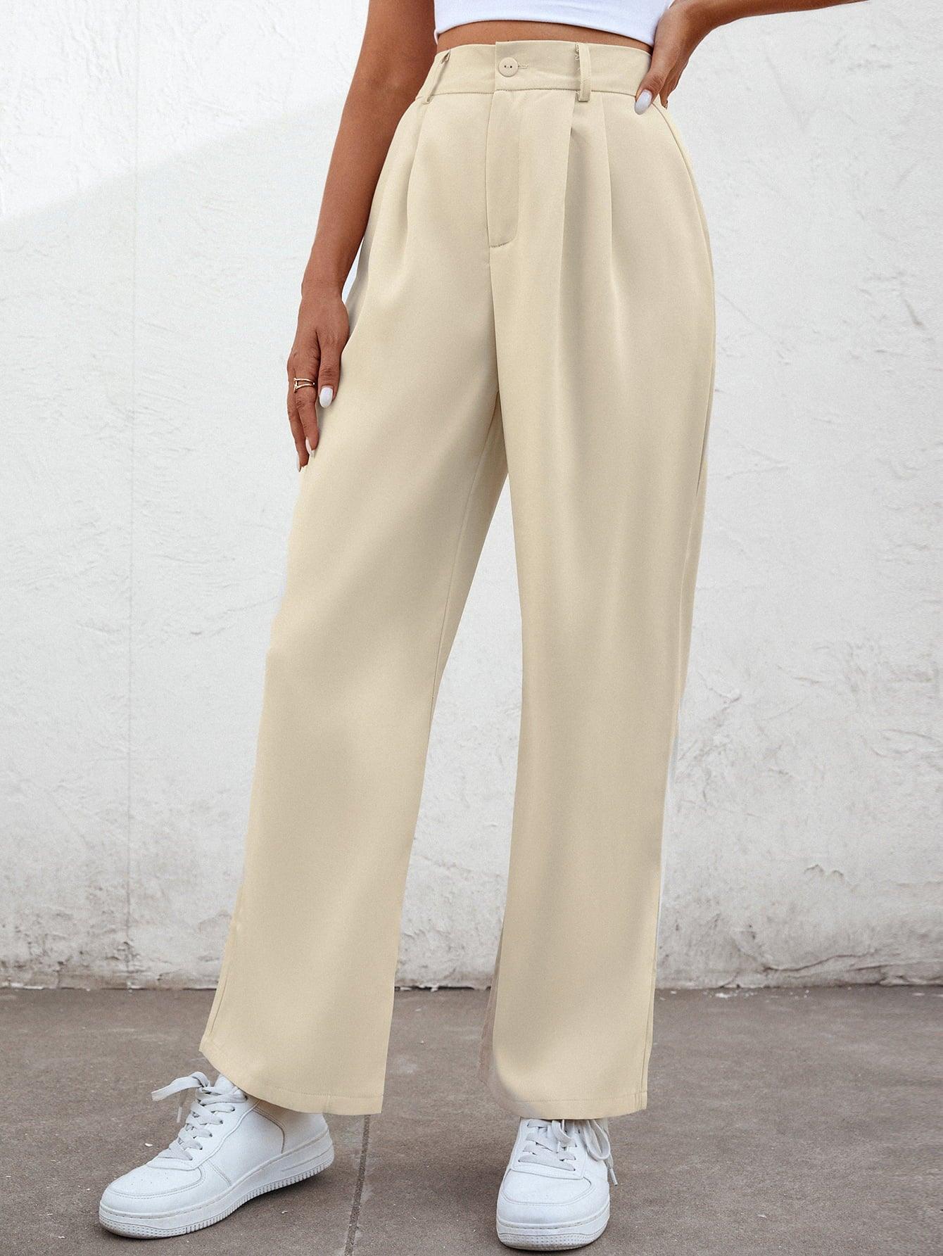 Cropped High Waist Straight Leg Pleated Pants - Pant