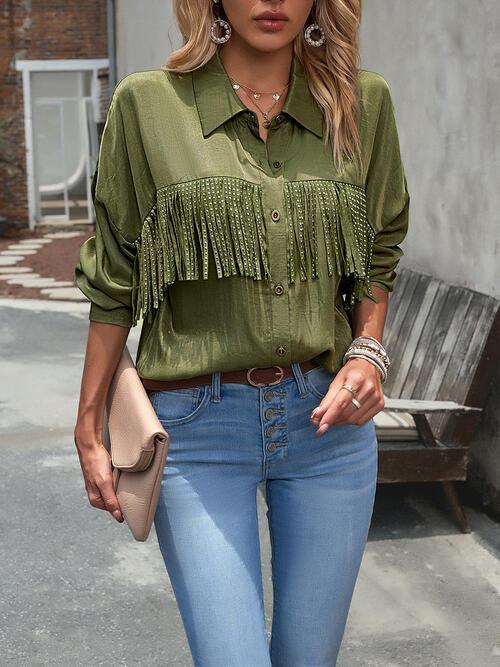 Buttoned Tassel Collared Neck Shirt - Shirt