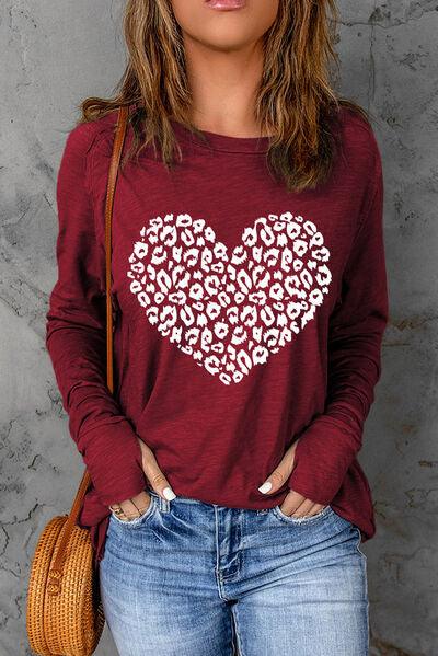 Heart Graphic Round Neck Long Sleeve T-Shirt - T-Shirt