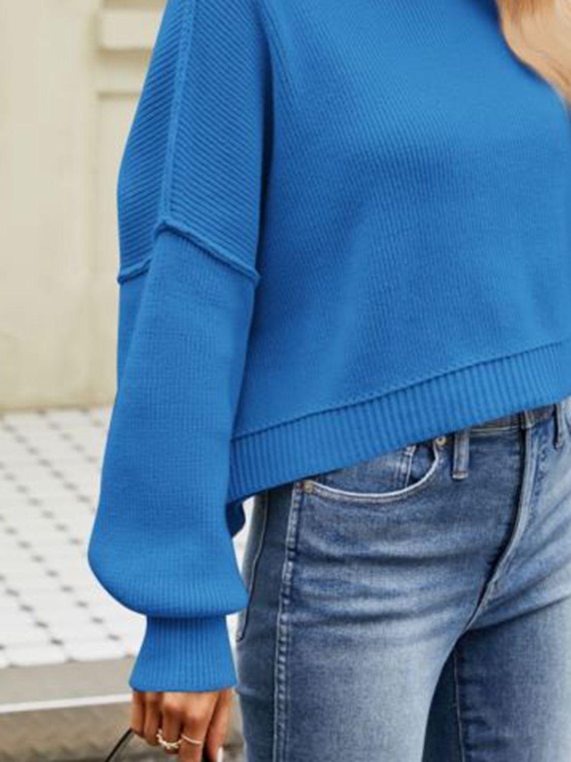 Round Neck Dropped Shoulder Cropped Sweater - Sweater