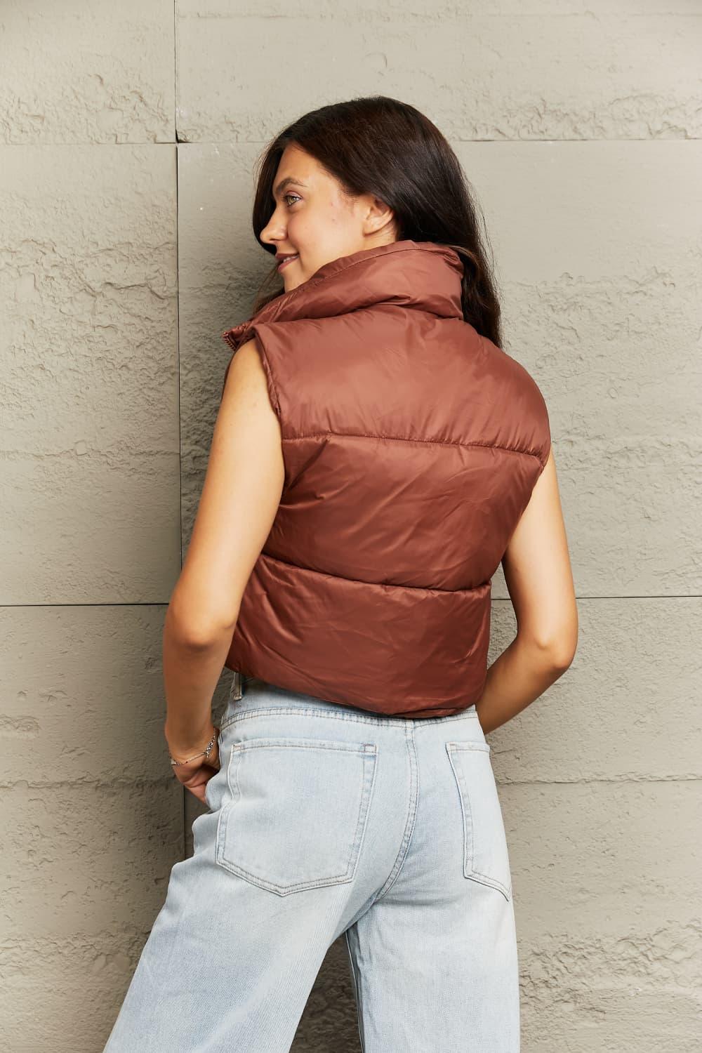 Zip-Up Drawstring Cropped Puffer Vest - Vest