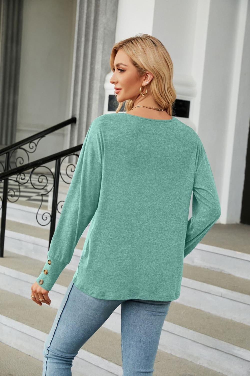 V-Neck Long Sleeve Top - Top