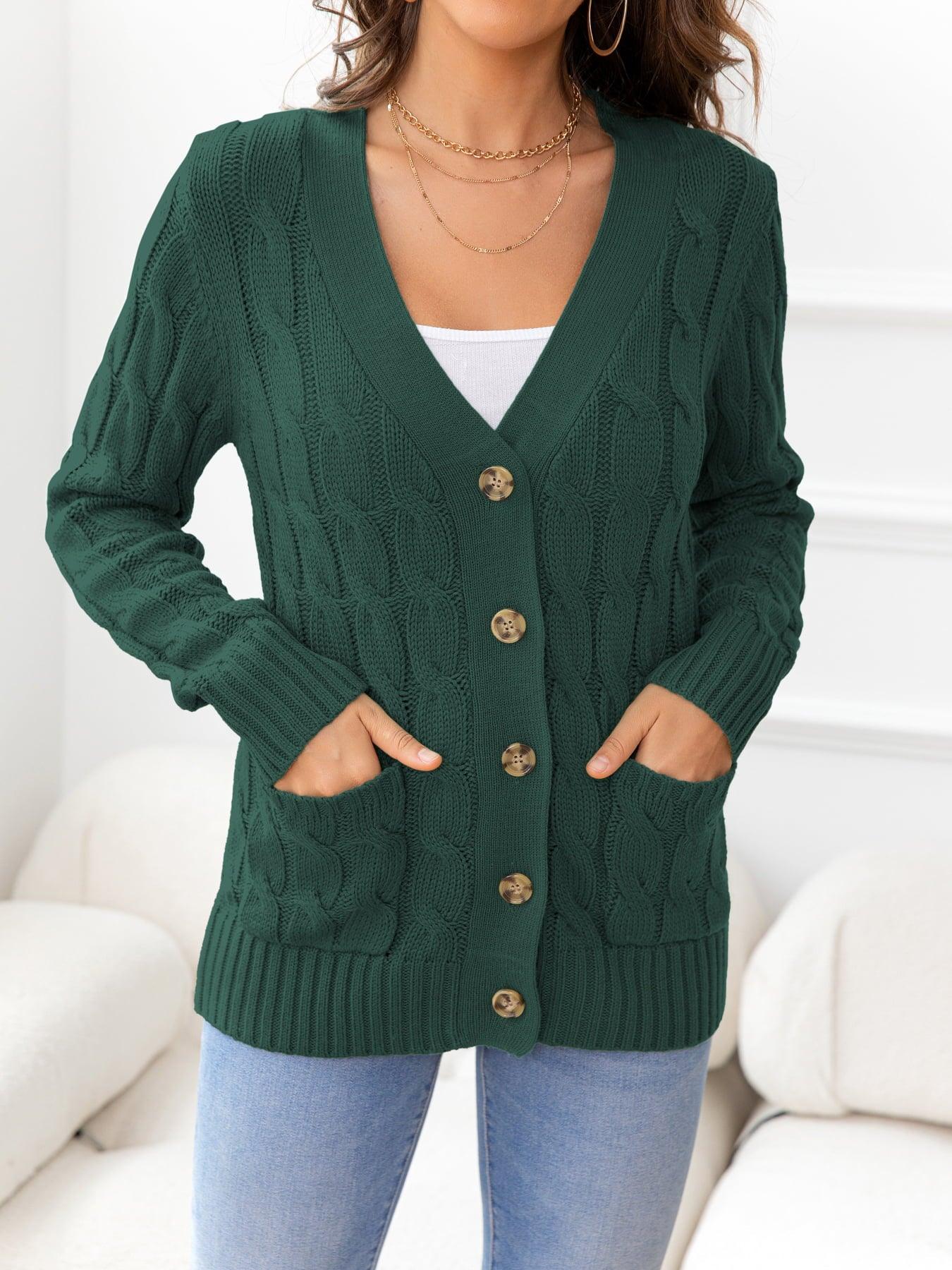 Button Down Cable-Knit Cardigan - Cardigan