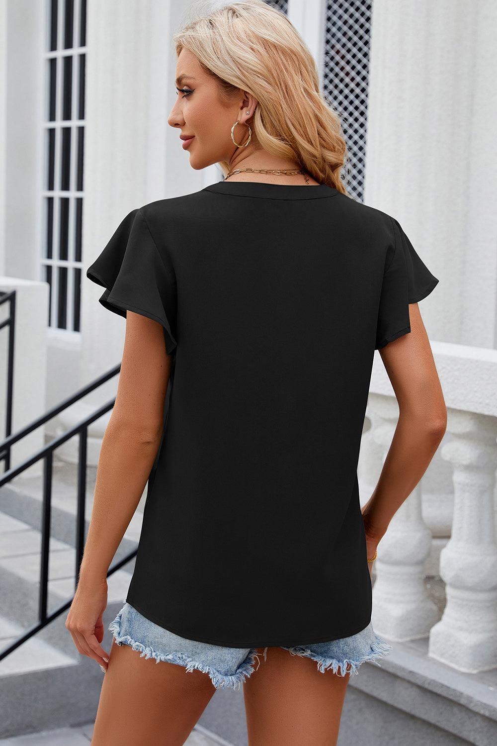 Notched Cap Sleeve Top - Top