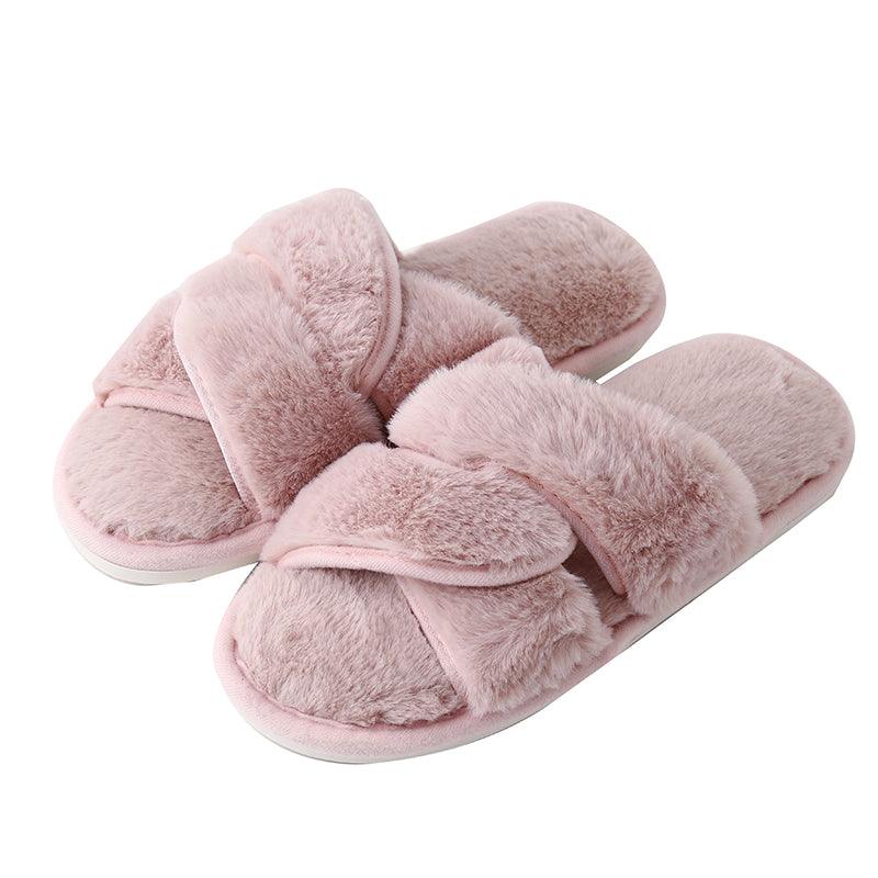 Faux Fur Twisted Strap Slippers - Slippers