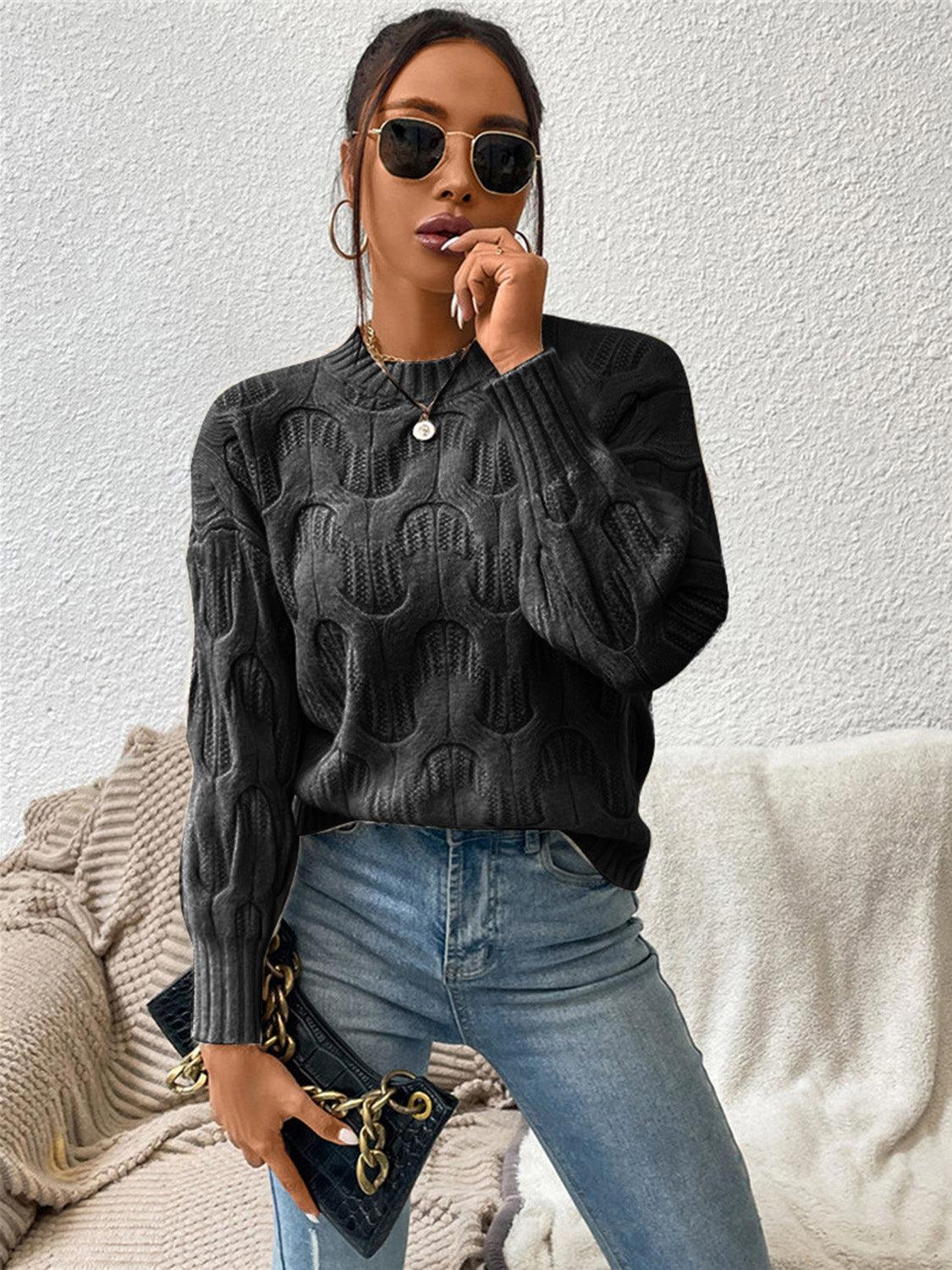 Round Neck Long Sleeve Pullover Sweater - Sweater