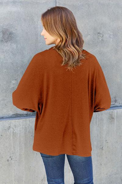 Double Take Round Neck Long Sleeve Top - Top