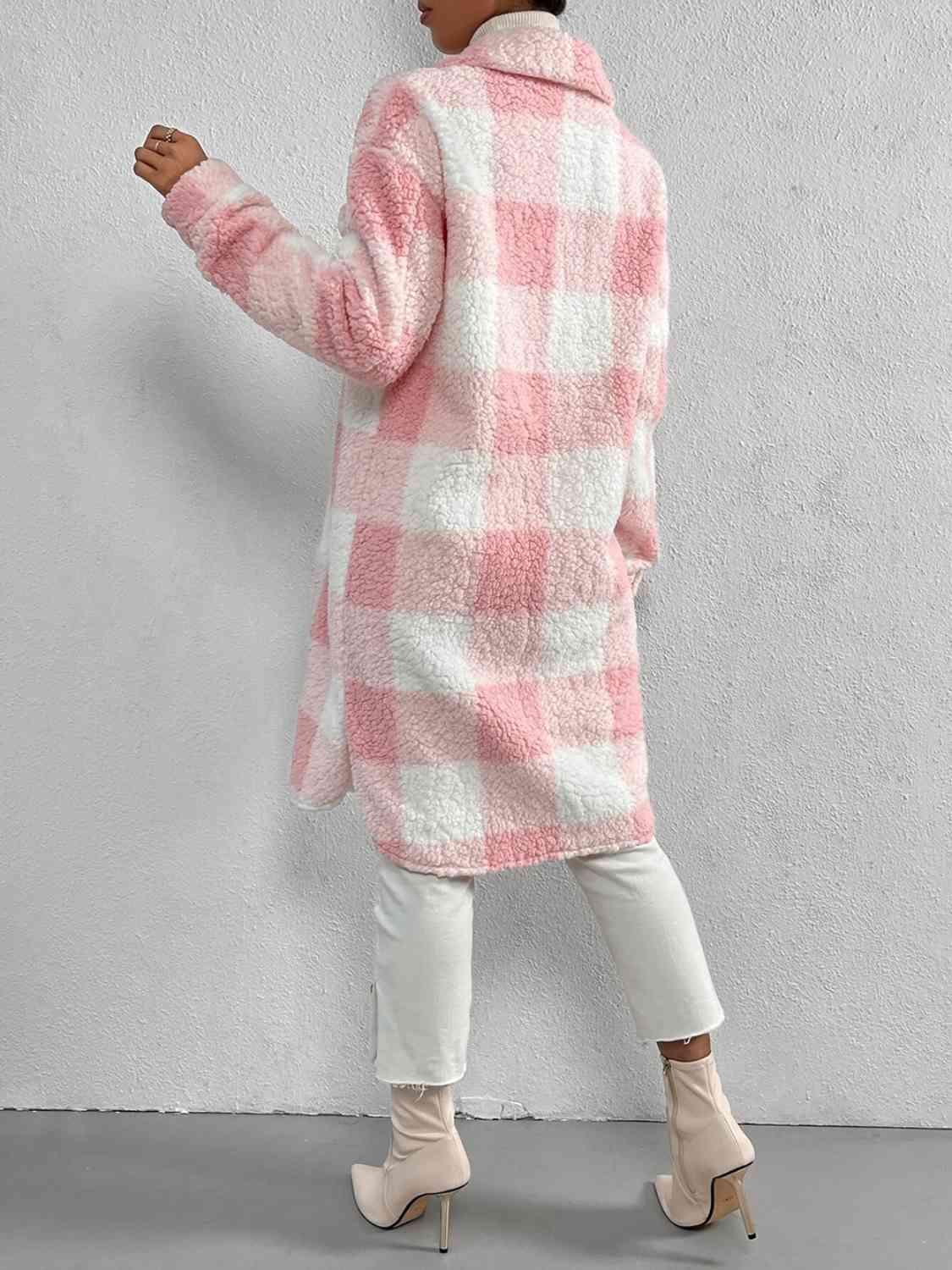 Plaid Button Down Fleece Coat - Coat