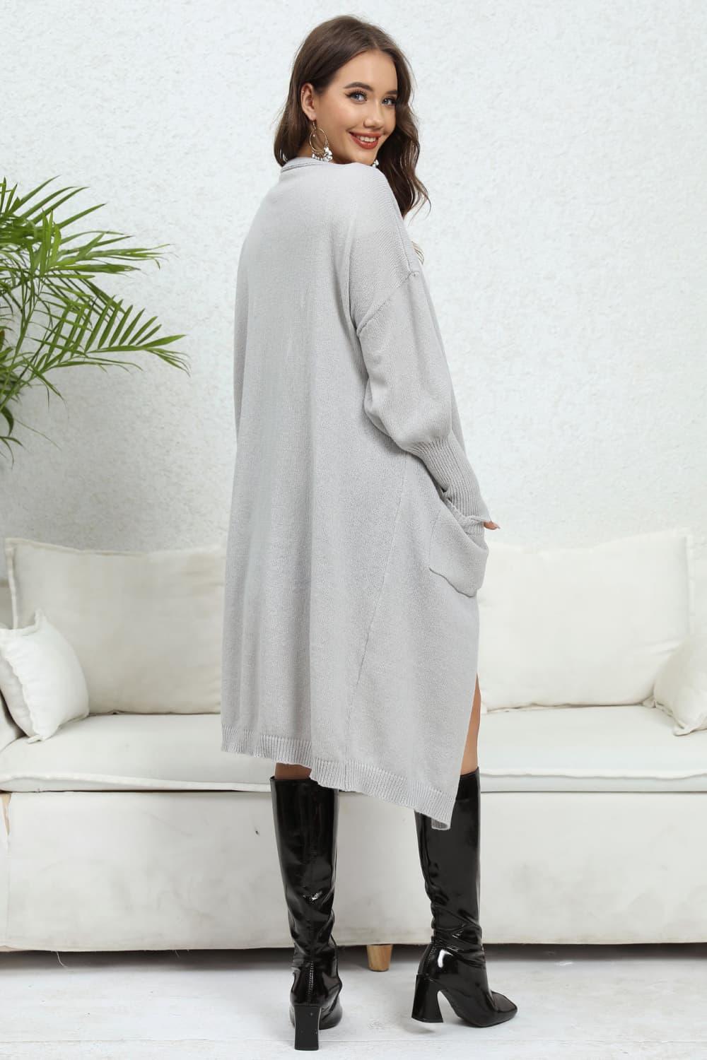 Open Front Longline Cardigan With Pockets - Cardigan