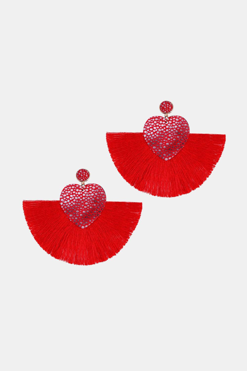 Heart Shape Fringed Dangle Earrings - Earring