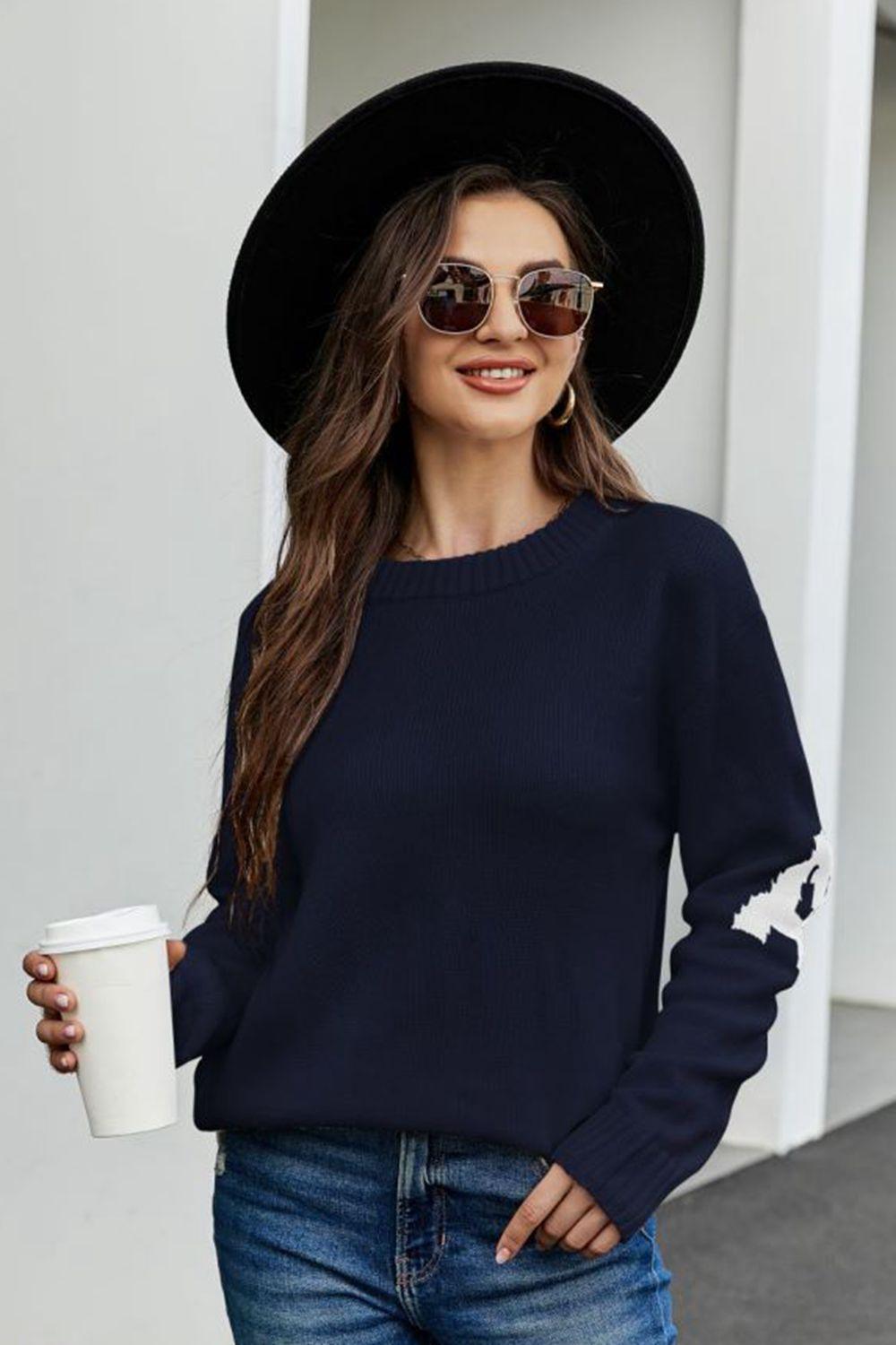 Round Neck Dropped Shoulder Sweater - Sweater