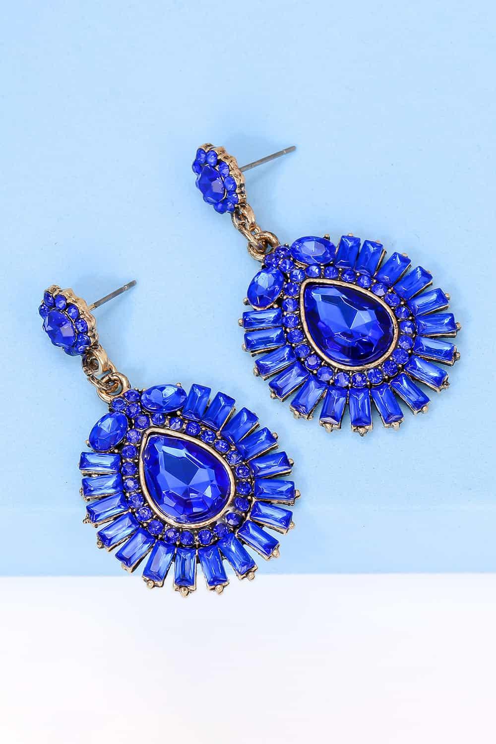 Teardrop Shape Glass Stone Dangle Earrings - Earring