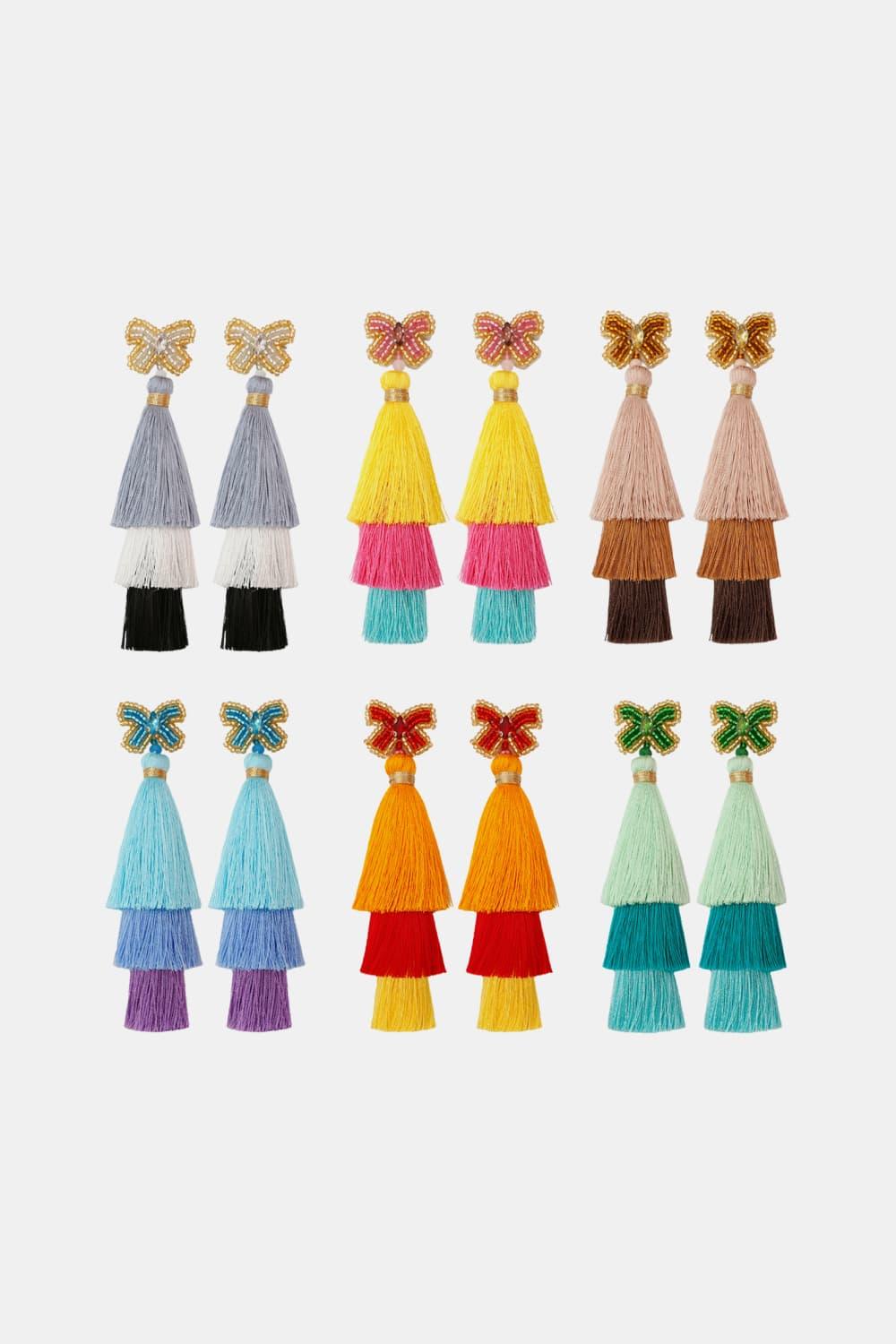 Triple-Layer Tassel Dangle Earrings - Earring