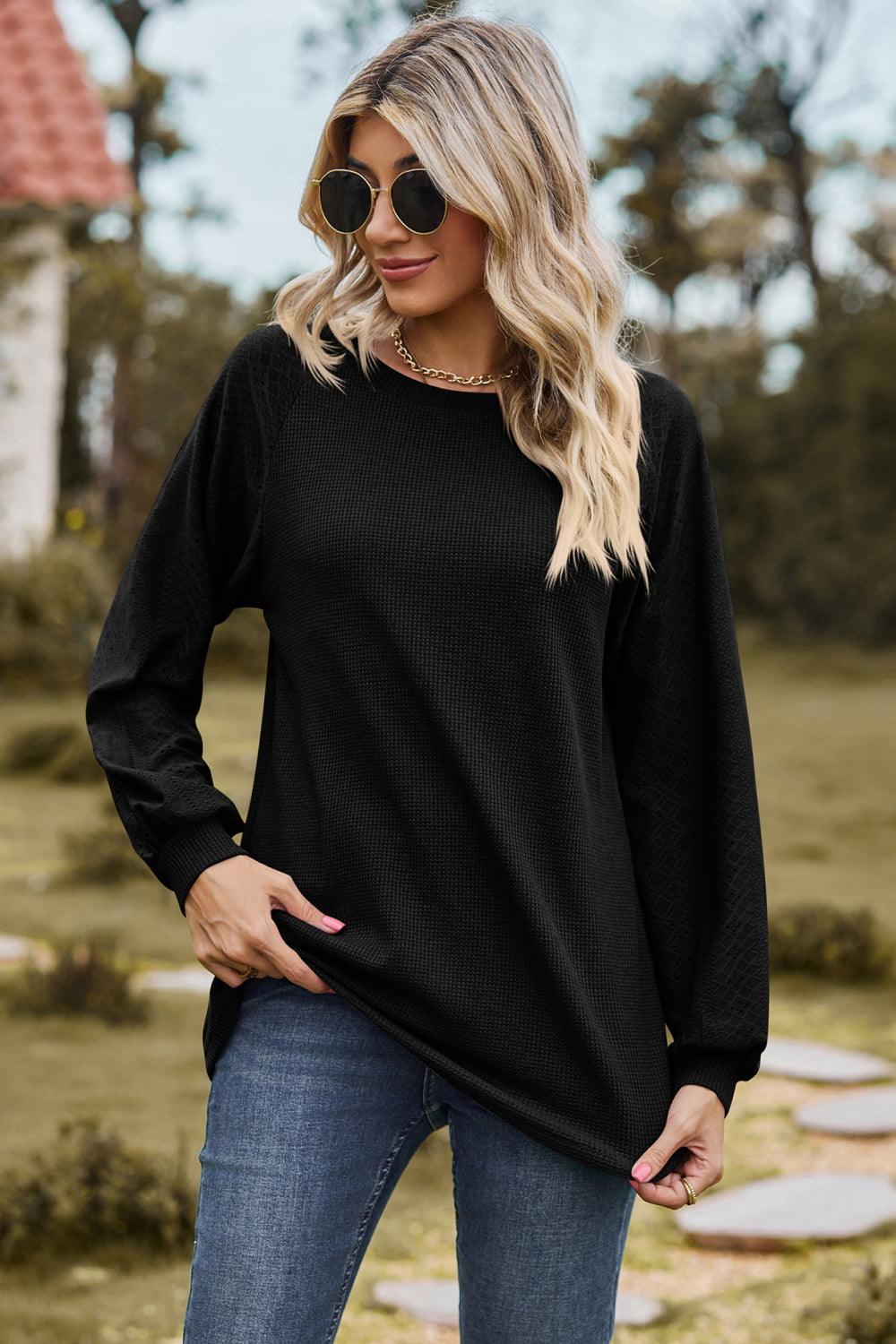 Round Neck Raglan Sleeve Top - Top