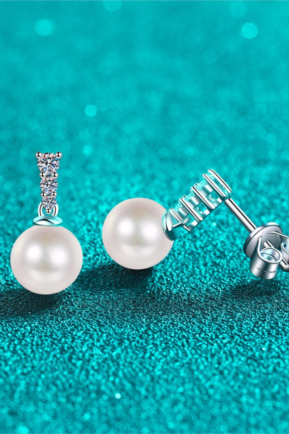 Moissanite Pearl Drop Earrings - Earring