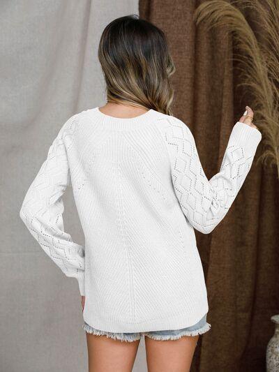 Openwork Raglan Sleeve Sweater - Sweater