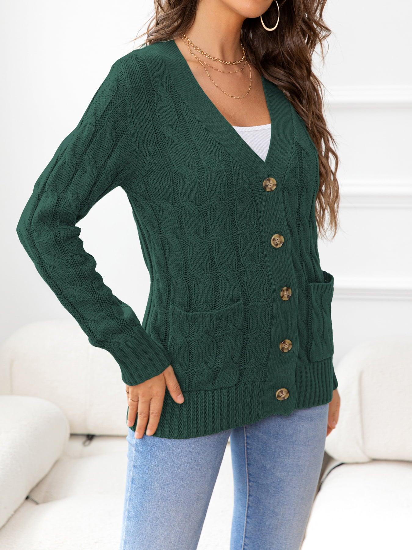 Button Down Cable-Knit Cardigan - Cardigan