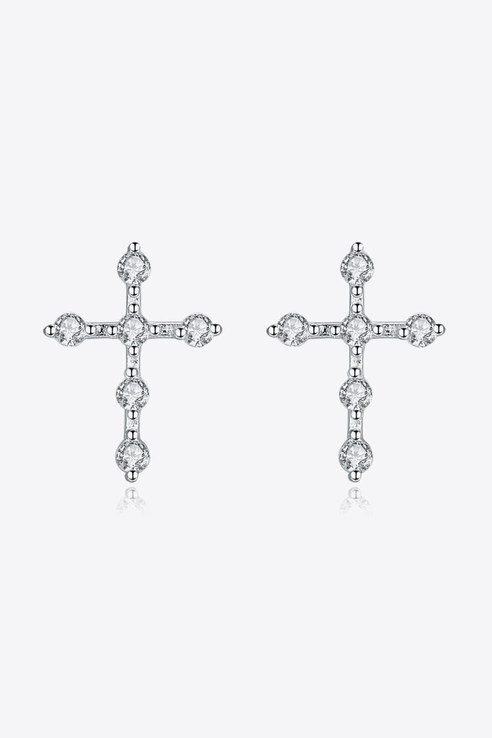 Zircon Cross 925 Sterling Silver Earrings - Earring