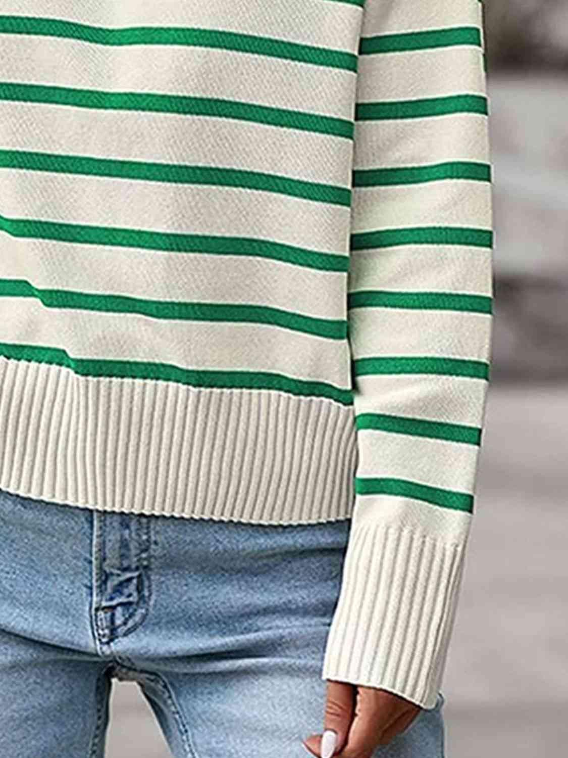 Striped Collared Neck Knit Top - Top