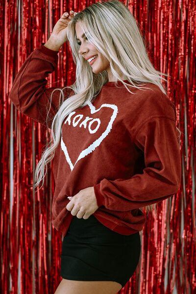 Heart XOXO Graphic Round Neck Sweatshirt - Sweatshirt