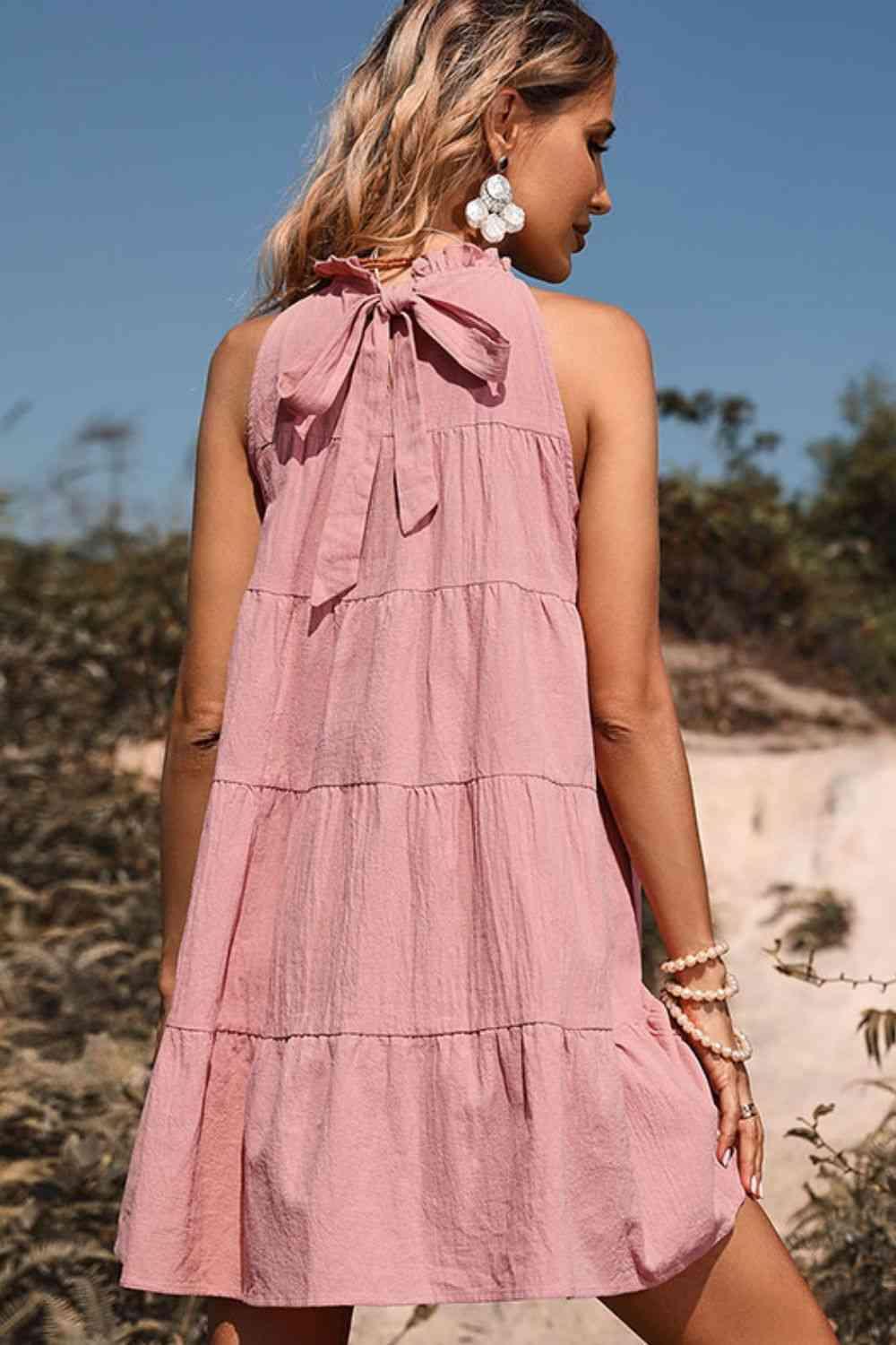 Tie Back Sleeveless Tiered Mini Dress - Dresses