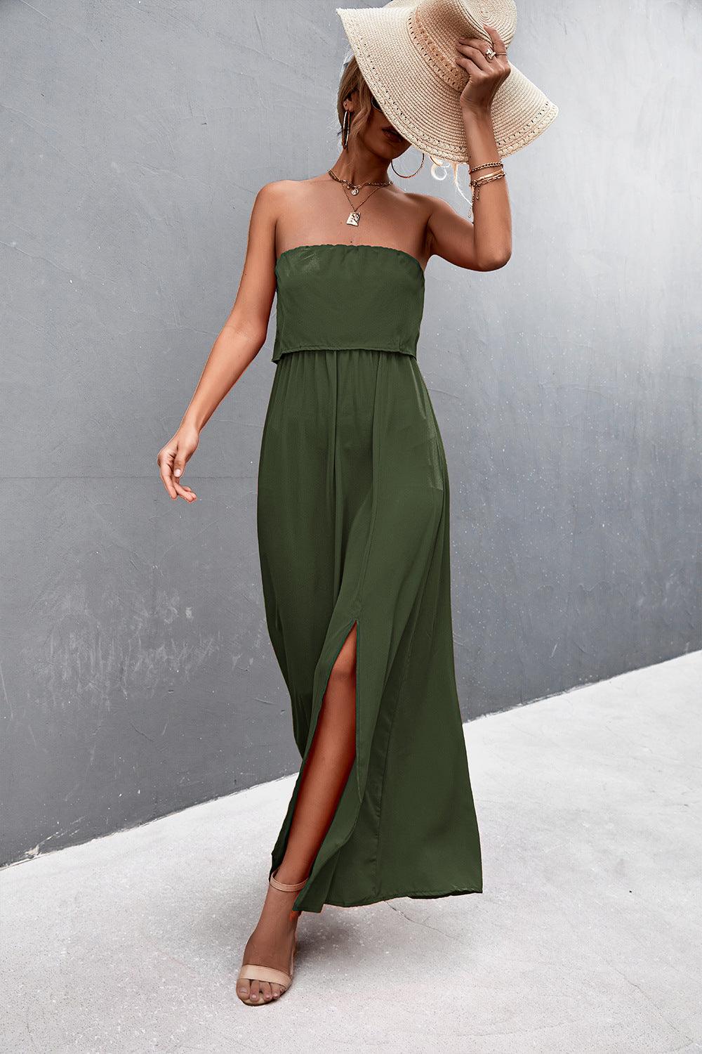 Layered Strapless Split Maxi Dress - Dresses