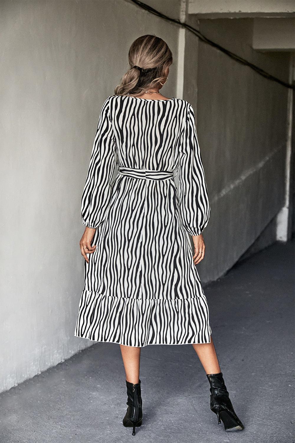 Animal Print Belted Midi Dress - Dresses