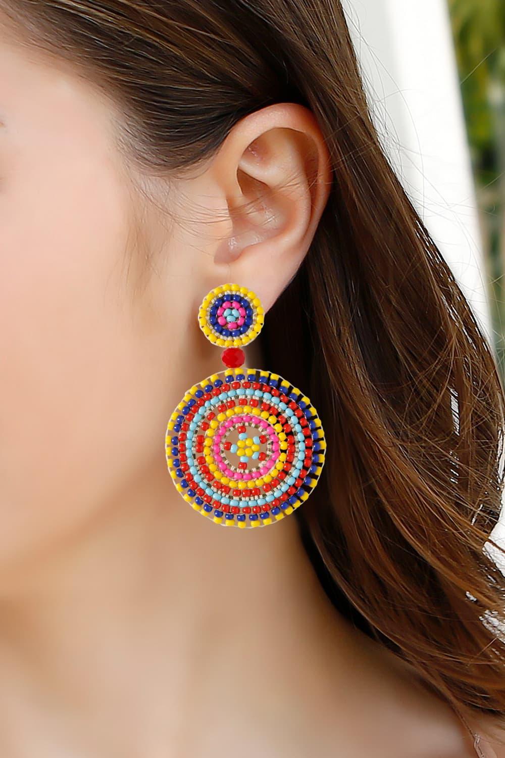 Beaded Boho Style Round Shape Dangle Earrings - Earring