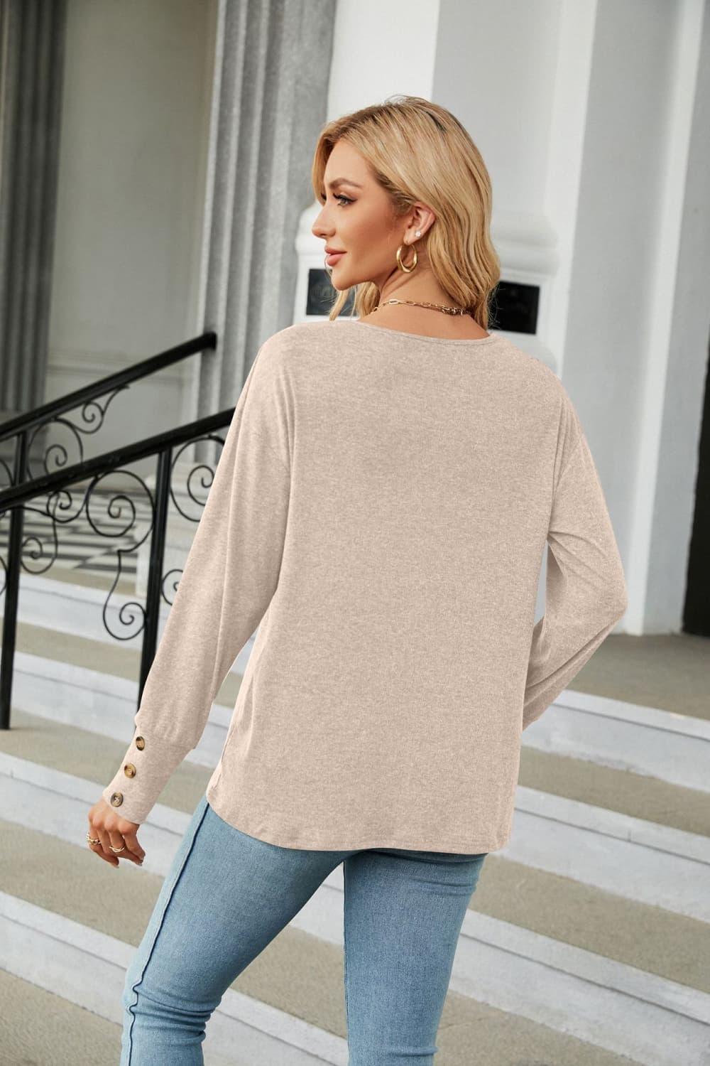 V-Neck Long Sleeve Top - Top