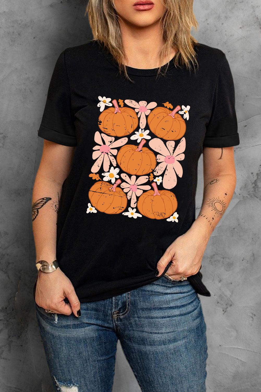 Short Sleeve Pumpkin Graphic Tee - T-Shirt