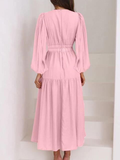 Deep V-Neck Balloon Sleeve Maxi Dress - Dresses