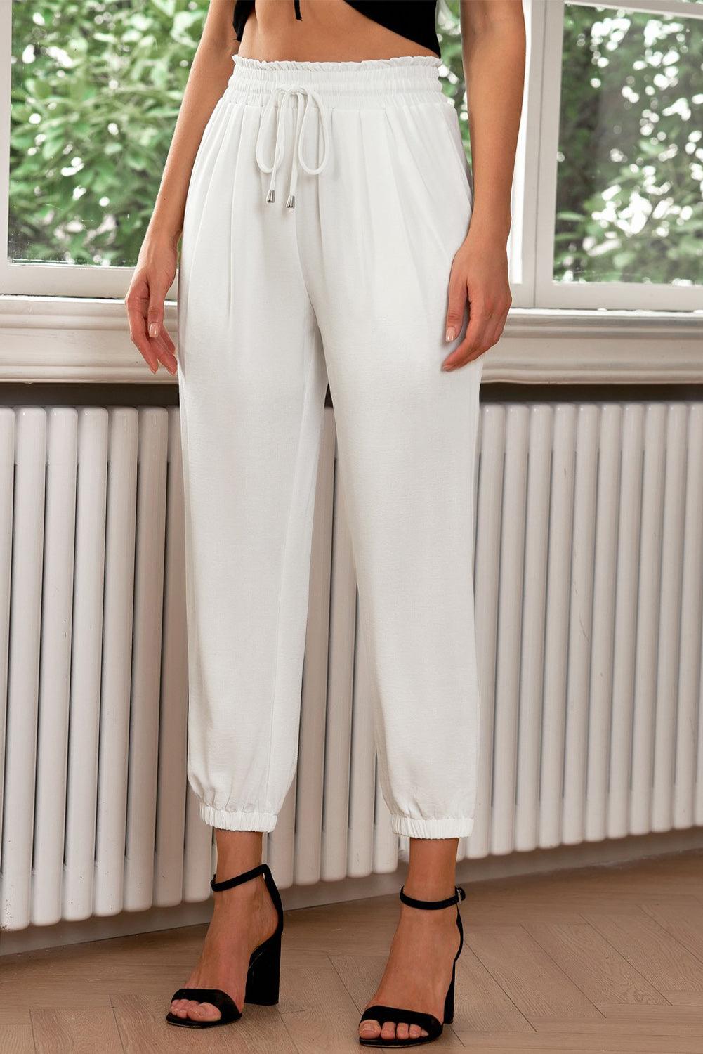 Drawstring Paperbag Waist Cropped Tapered Pant - Pant