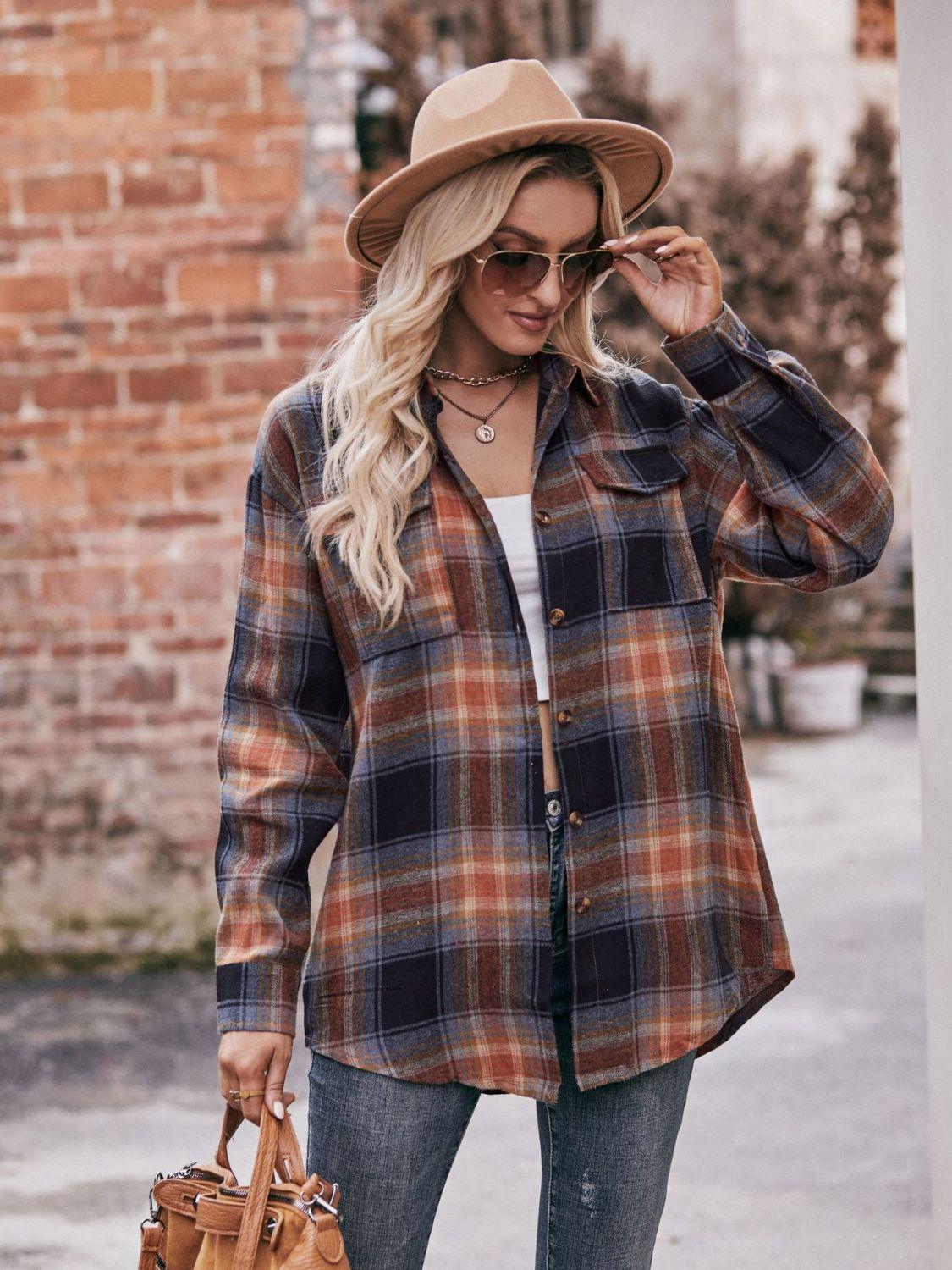 Plaid Dropped Shoulder Longline Oversized Shirt - Shirt